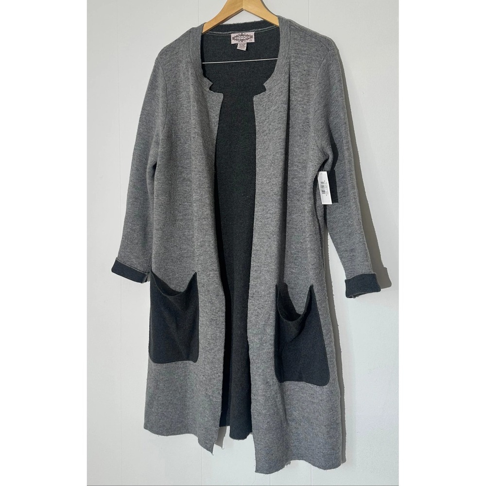 Oliver Gray Wool Open-Front Cardigan with black contrast Pockets Large
